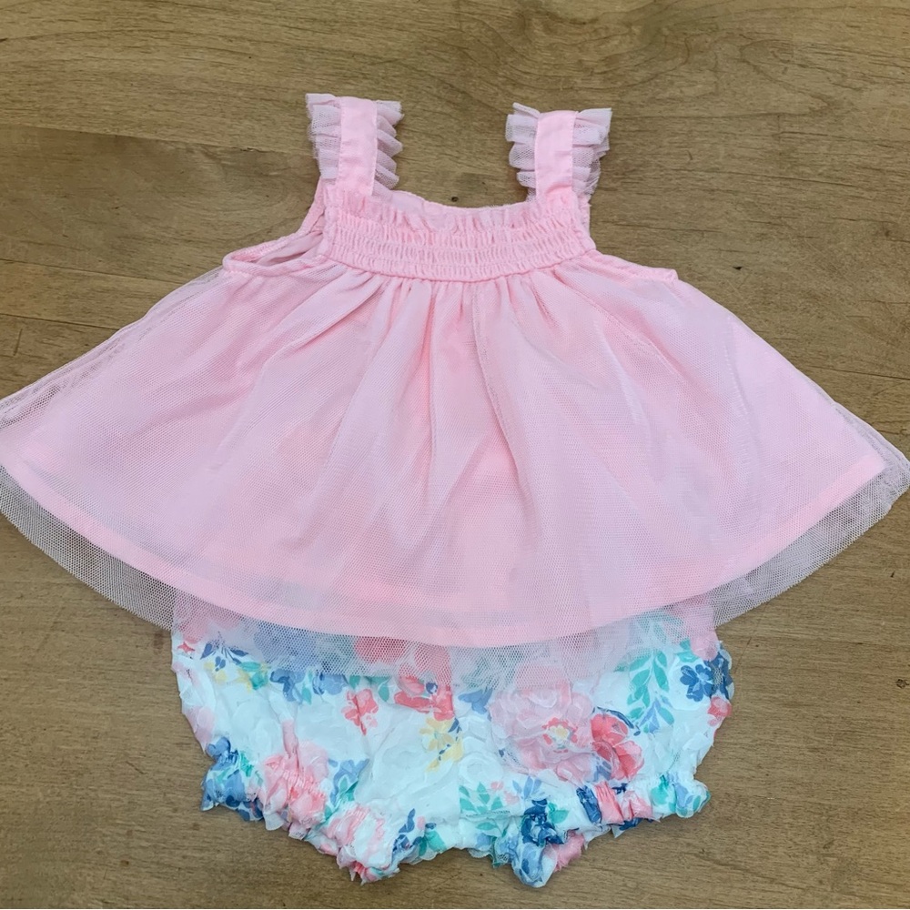 Baby Pink Dress with Floral Panties - 0-3 months